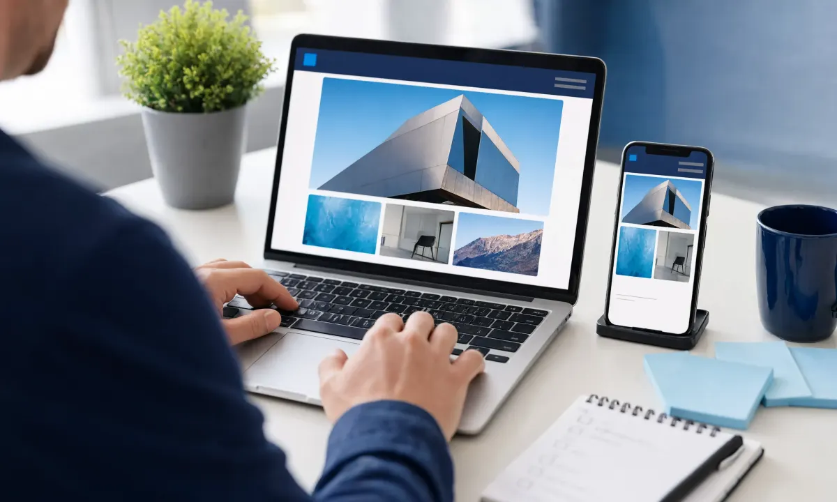 A person updating a website on a laptop